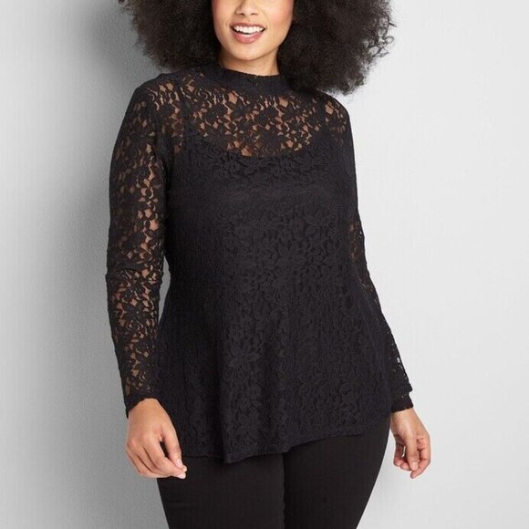 Lane Bryant Tops - Lane Bryant Mock Neck Lace Swing Top Black Keyhole Back Plus Size 22/24 H13238